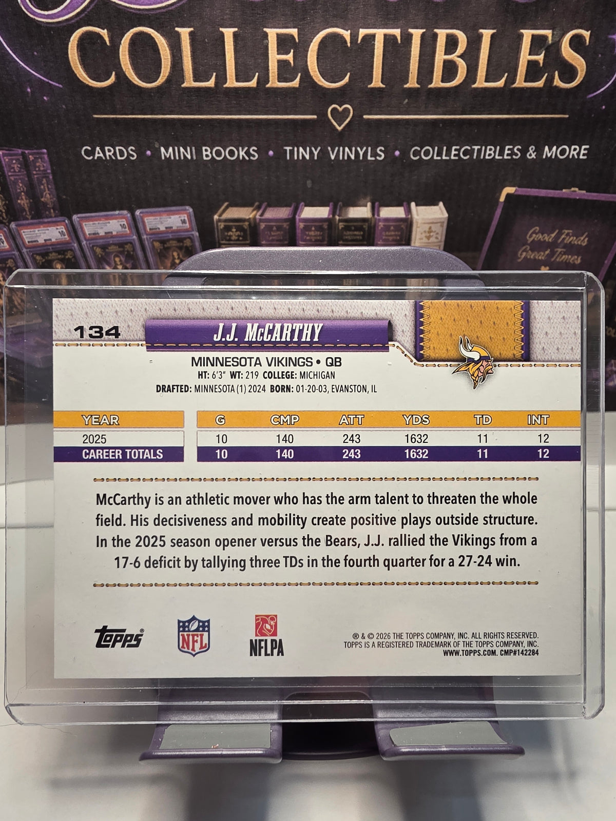 2026 Topps Football J.J. McCarthy #134 Rainbow Foil