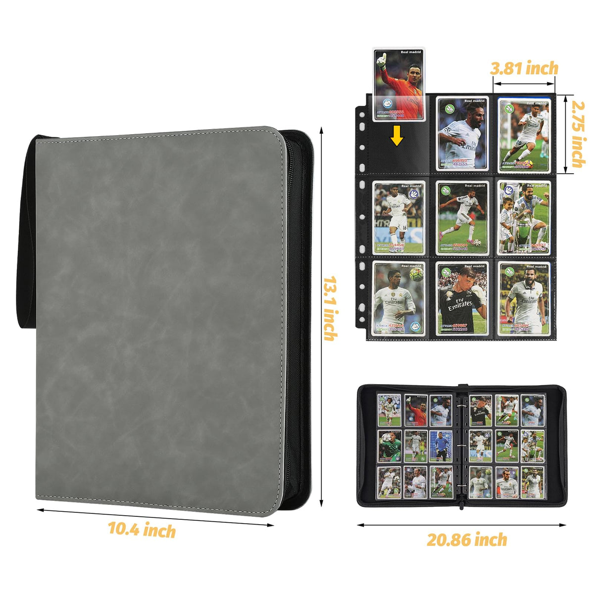 STORAGE - GERMUN 9 Pocket Trading Card Binder,900 Cards,50 Pages, Double Sided Pockets PU Cover Zipper Collection Album Folder for Standard MTG, TCG, Sports Cards (Black)