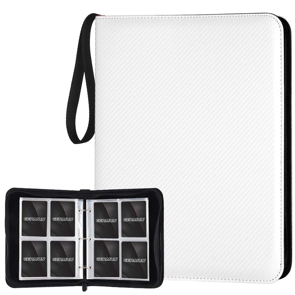 STORAGE - GERMUN 9 Pocket Trading Card Binder,900 Cards,50 Pages, Double Sided Pockets PU Cover Zipper Collection Album Folder for Standard MTG, TCG, Sports Cards (Black)