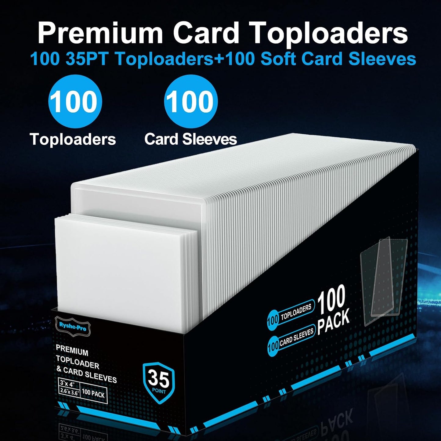 200 Card Sleeves Top Loaders for Cards, 35PT Hard Plastic Holder for Baseball, 3" x 4" Premium Clear Trading Card Sleeves for Sports Football Game Cards (100 Toploaders + 100 Soft Sleeves)