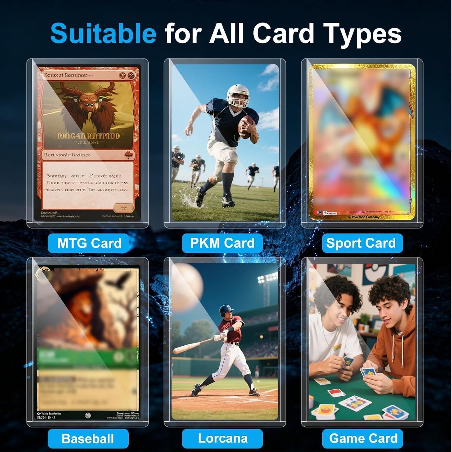 200 Card Sleeves Top Loaders for Cards, 35PT Hard Plastic Holder for Baseball, 3" x 4" Premium Clear Trading Card Sleeves for Sports Football Game Cards (100 Toploaders + 100 Soft Sleeves)