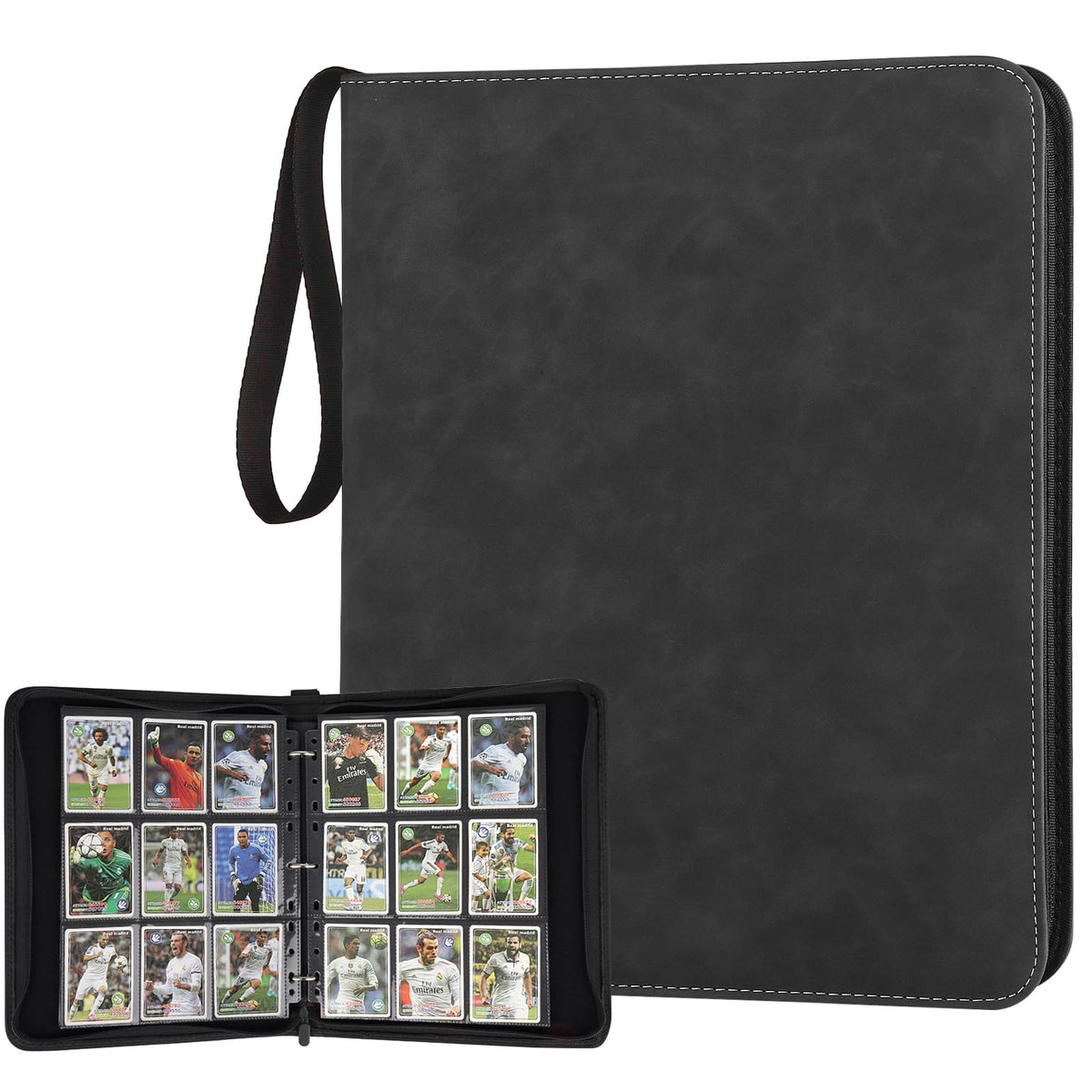 STORAGE - GERMUN 9 Pocket Trading Card Binder,900 Cards,50 Pages, Double Sided Pockets PU Cover Zipper Collection Album Folder for Standard MTG, TCG, Sports Cards (Black)