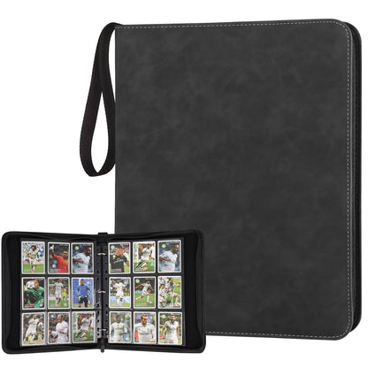 STORAGE - GERMUN 9 Pocket Trading Card Binder,900 Cards,50 Pages, Double Sided Pockets PU Cover Zipper Collection Album Folder for Standard MTG, TCG, Sports Cards (Black)