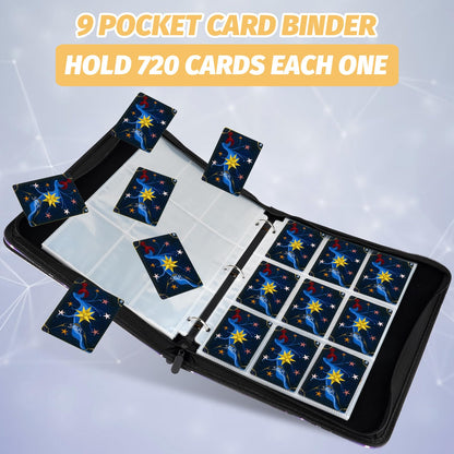 STORAGE - GERMUN 9 Pocket Trading Card Binder,900 Cards,50 Pages, Double Sided Pockets PU Cover Zipper Collection Album Folder for Standard MTG, TCG, Sports Cards (Black)