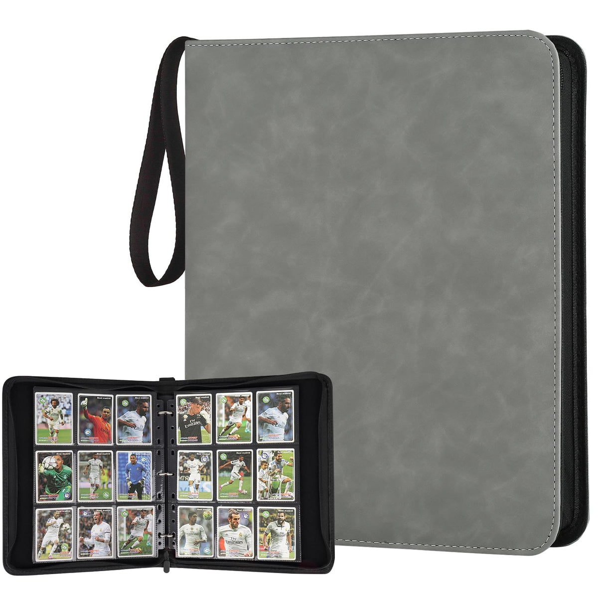 STORAGE - GERMUN 9 Pocket Trading Card Binder,900 Cards,50 Pages, Double Sided Pockets PU Cover Zipper Collection Album Folder for Standard MTG, TCG, Sports Cards (Black)