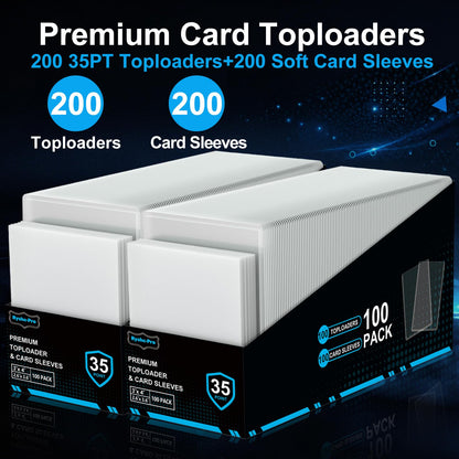 200 Card Sleeves Top Loaders for Cards, 35PT Hard Plastic Holder for Baseball, 3" x 4" Premium Clear Trading Card Sleeves for Sports Football Game Cards (100 Toploaders + 100 Soft Sleeves)