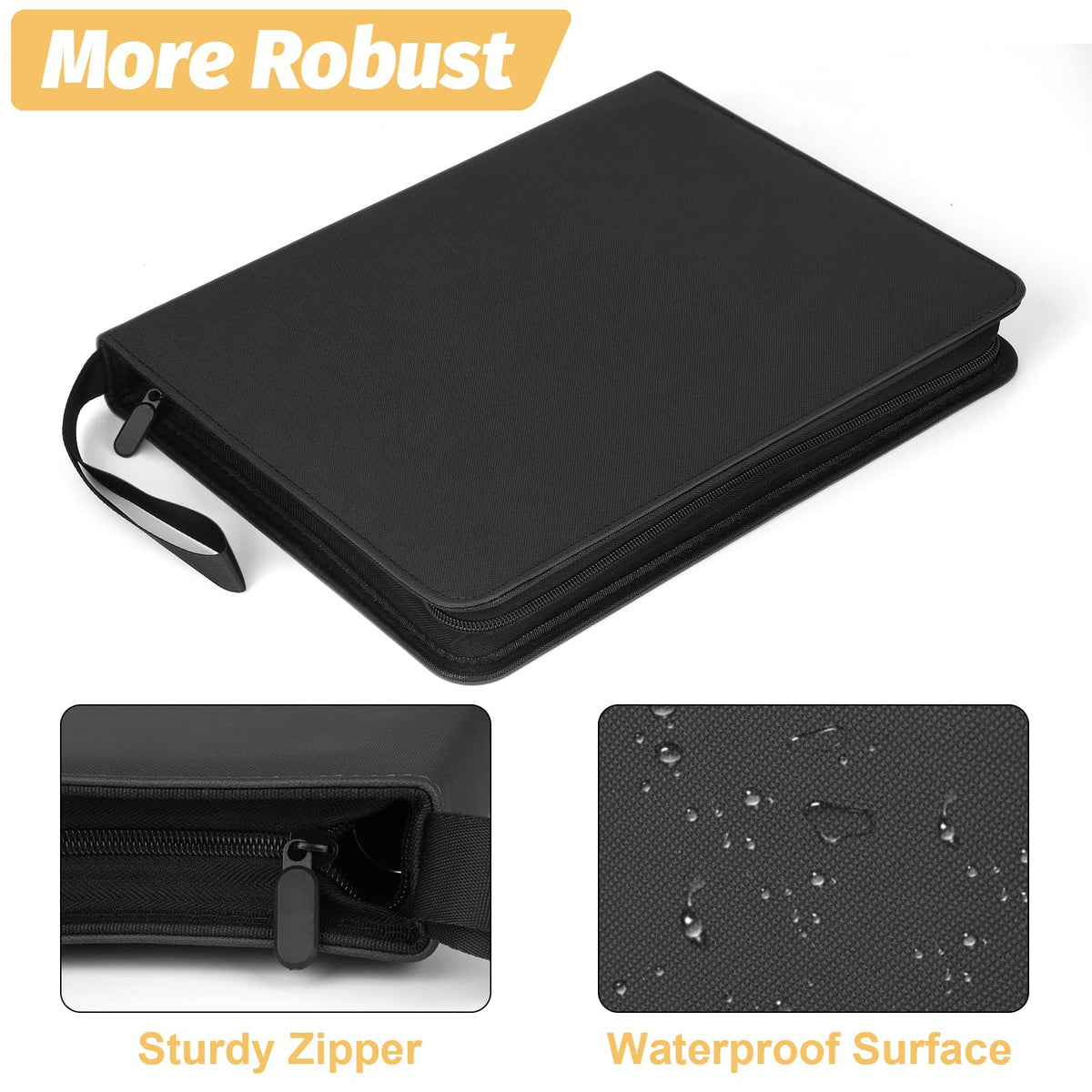STORAGE - GERMUN 9 Pocket Trading Card Binder,900 Cards,50 Pages, Double Sided Pockets PU Cover Zipper Collection Album Folder for Standard MTG, TCG, Sports Cards (Black)