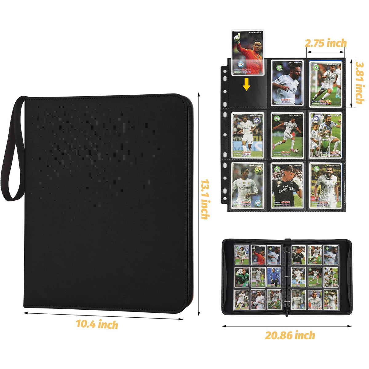 STORAGE - GERMUN 9 Pocket Trading Card Binder,900 Cards,50 Pages, Double Sided Pockets PU Cover Zipper Collection Album Folder for Standard MTG, TCG, Sports Cards (Black)