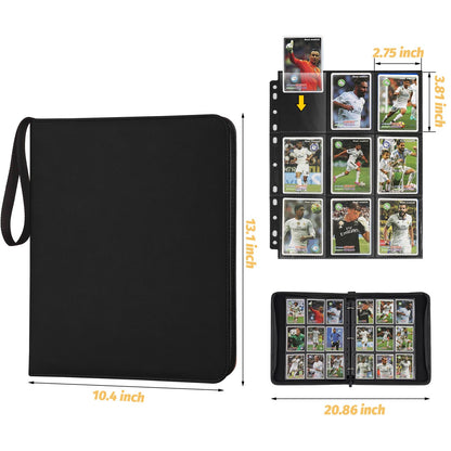 STORAGE - GERMUN 9 Pocket Trading Card Binder,900 Cards,50 Pages, Double Sided Pockets PU Cover Zipper Collection Album Folder for Standard MTG, TCG, Sports Cards (Black)