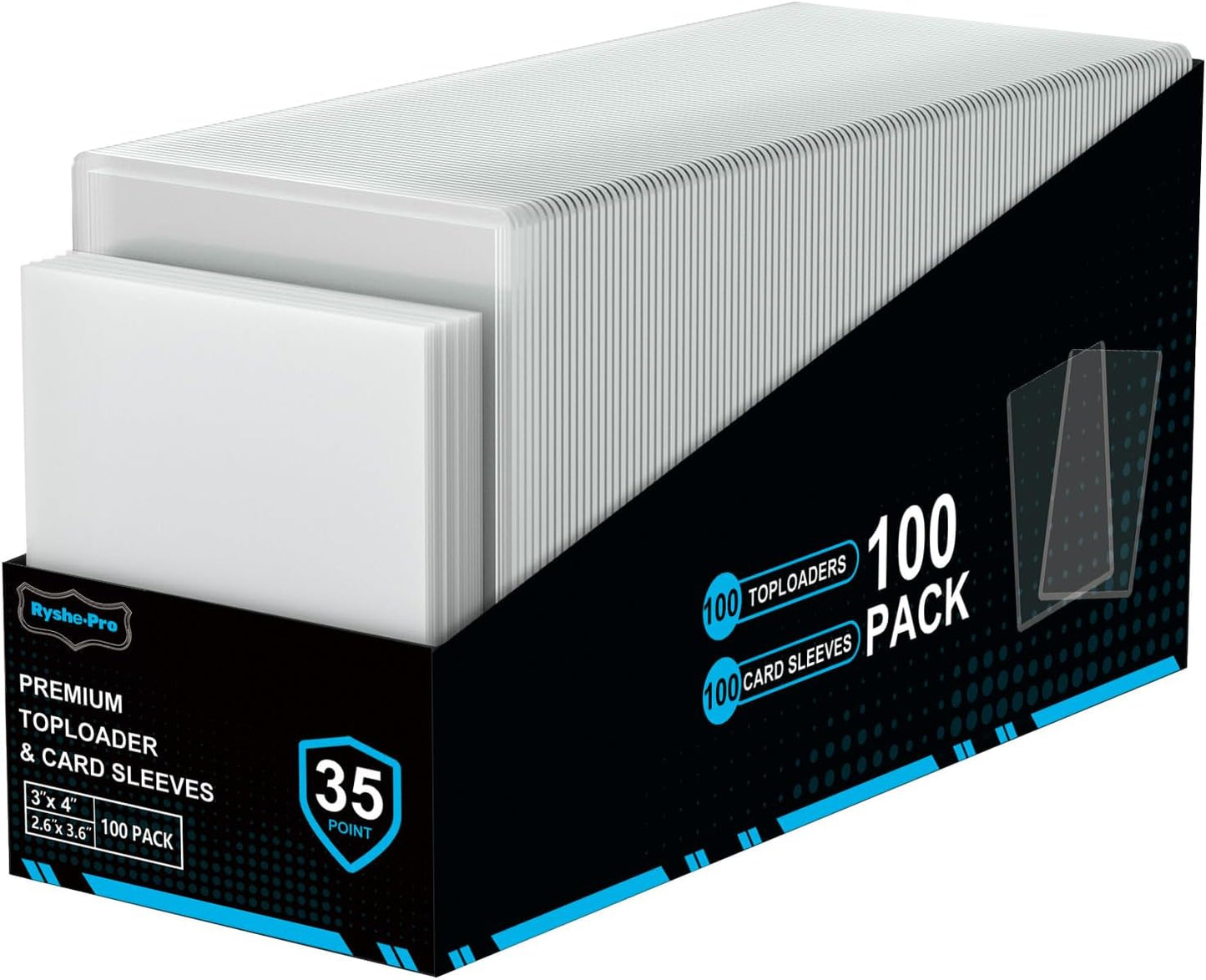 200 Card Sleeves Top Loaders for Cards, 35PT Hard Plastic Holder for Baseball, 3" x 4" Premium Clear Trading Card Sleeves for Sports Football Game Cards (100 Toploaders + 100 Soft Sleeves)