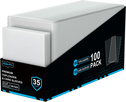 200 Card Sleeves Top Loaders for Cards, 35PT Hard Plastic Holder for Baseball, 3" x 4" Premium Clear Trading Card Sleeves for Sports Football Game Cards (100 Toploaders + 100 Soft Sleeves)