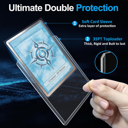 200 Card Sleeves Top Loaders for Cards, 35PT Hard Plastic Holder for Baseball, 3" x 4" Premium Clear Trading Card Sleeves for Sports Football Game Cards (100 Toploaders + 100 Soft Sleeves)