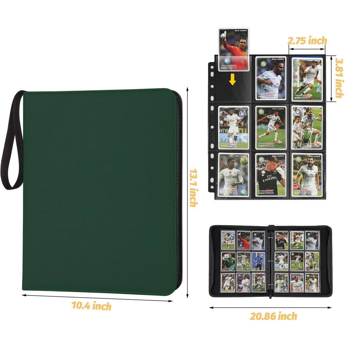 STORAGE - GERMUN 9 Pocket Trading Card Binder,900 Cards,50 Pages, Double Sided Pockets PU Cover Zipper Collection Album Folder for Standard MTG, TCG, Sports Cards (Black)