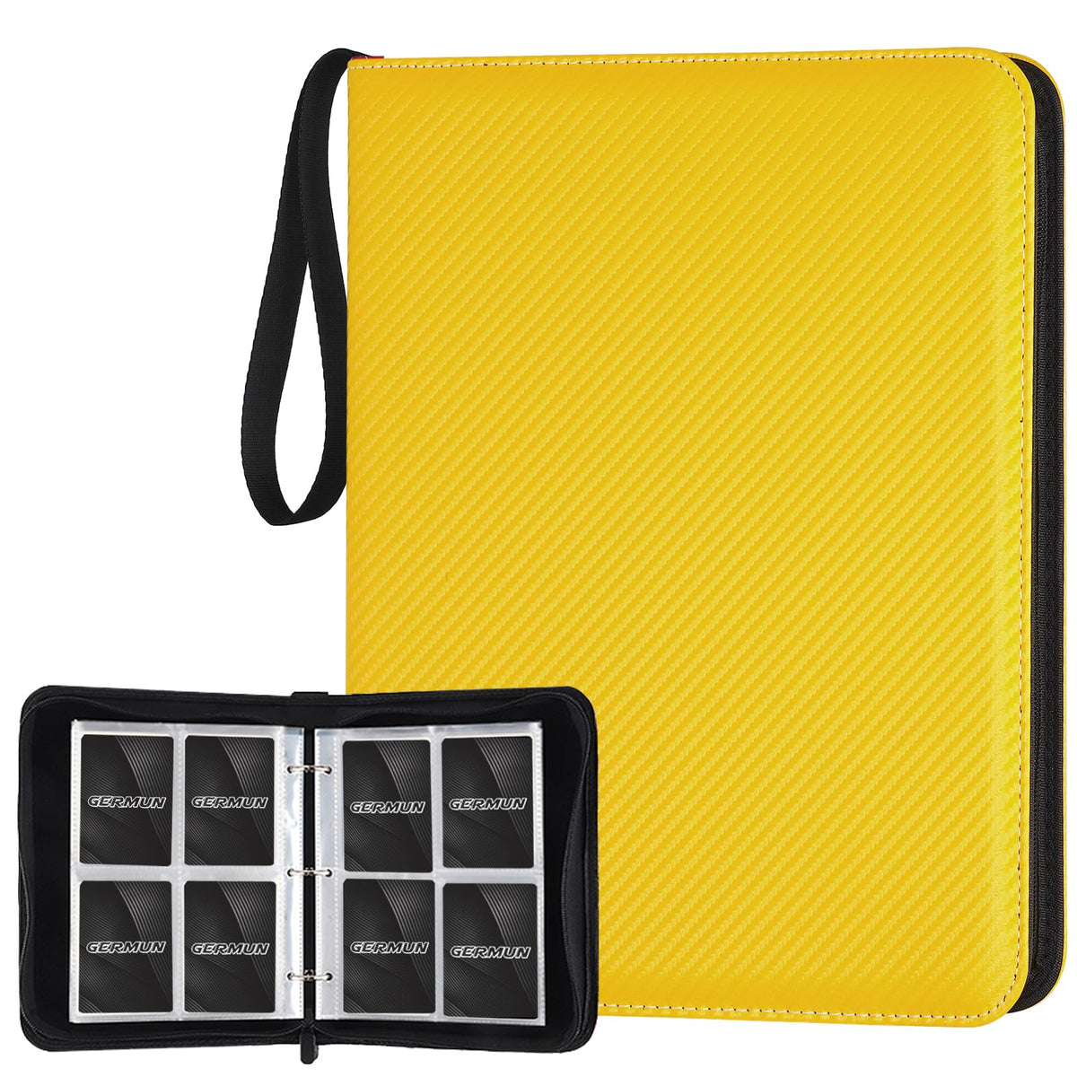 STORAGE - GERMUN 9 Pocket Trading Card Binder,900 Cards,50 Pages, Double Sided Pockets PU Cover Zipper Collection Album Folder for Standard MTG, TCG, Sports Cards (Black)