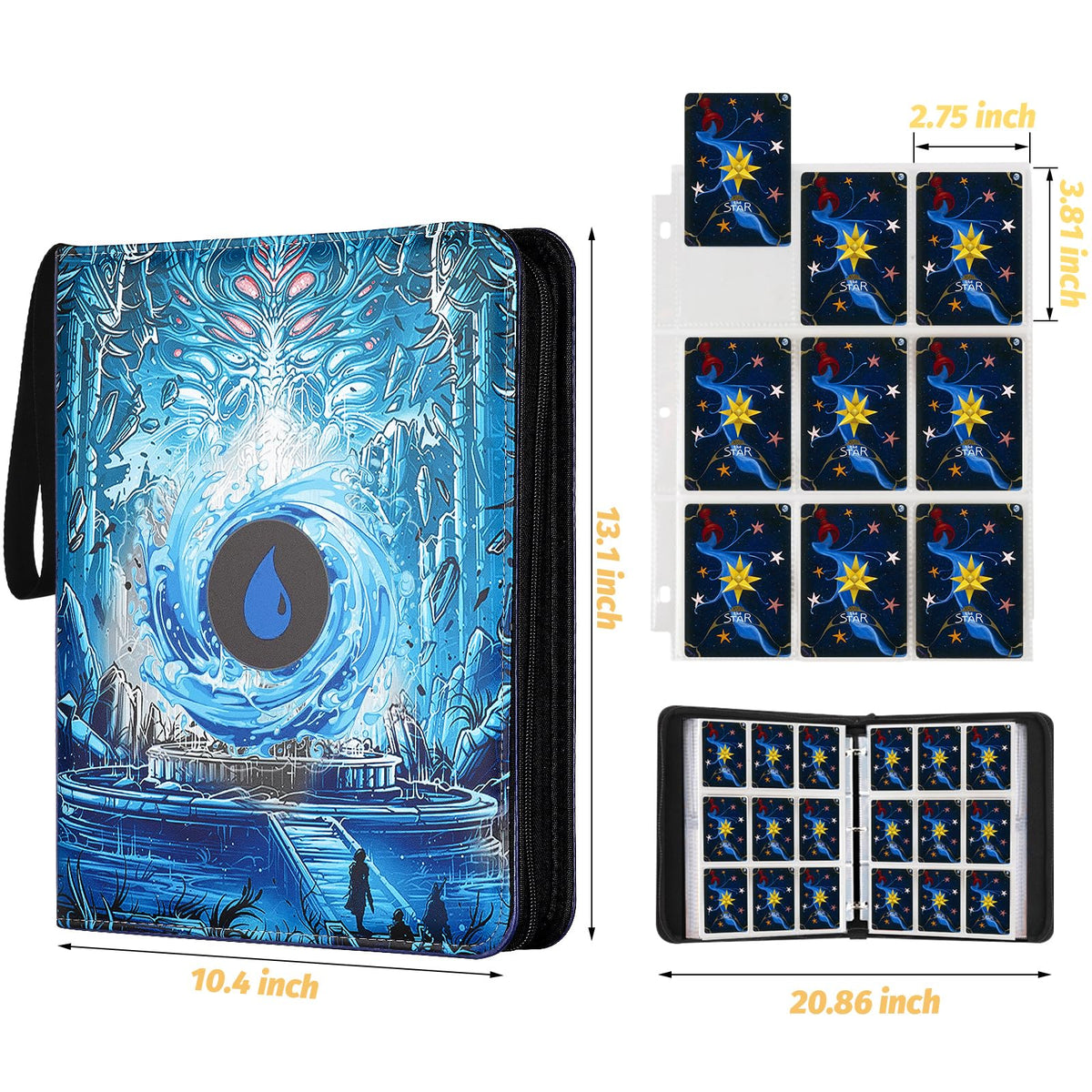 STORAGE - GERMUN 9 Pocket Trading Card Binder,900 Cards,50 Pages, Double Sided Pockets PU Cover Zipper Collection Album Folder for Standard MTG, TCG, Sports Cards (Black)