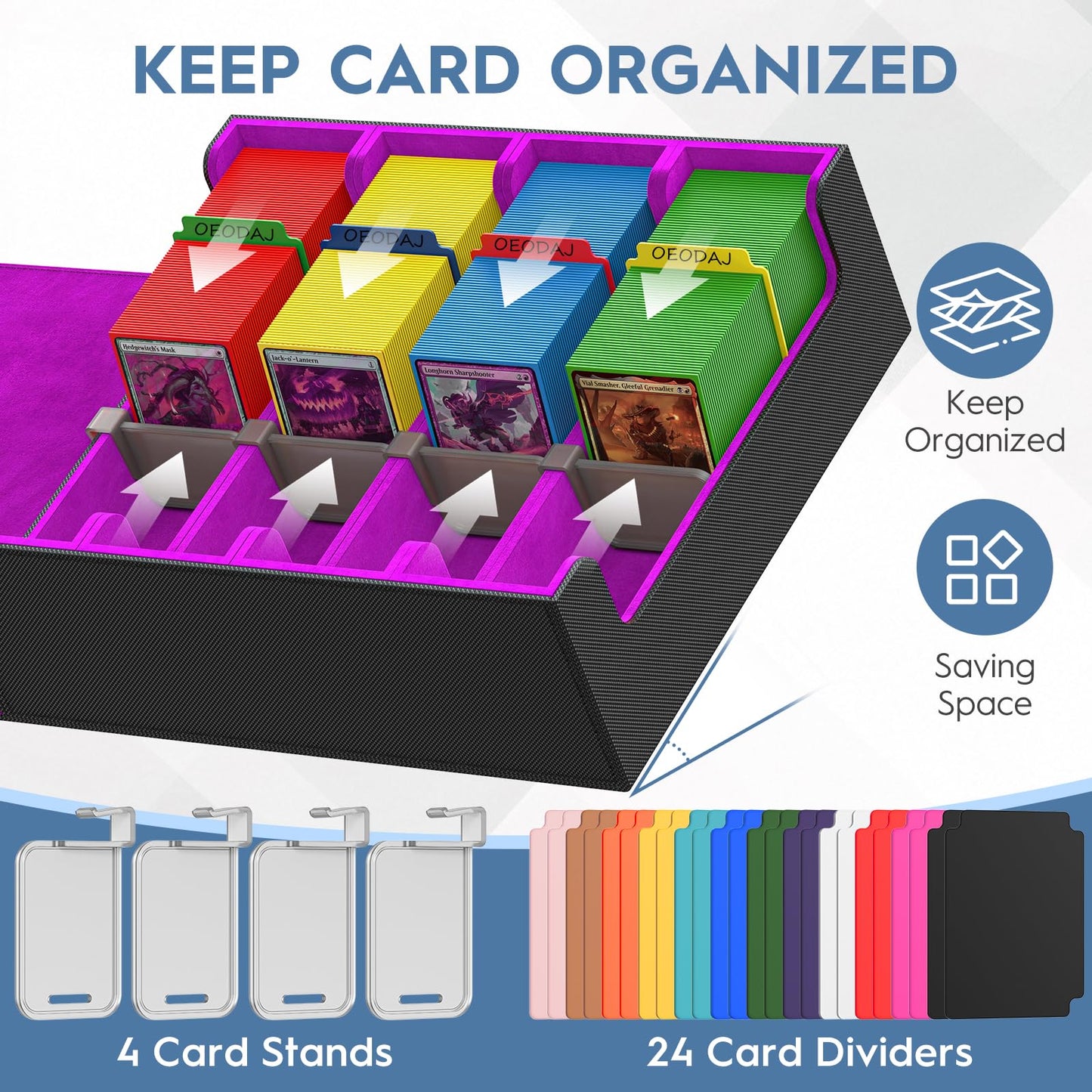 4 Row Trading Card Storage Box, 3200+ MTG Card Storage, Black & Gray