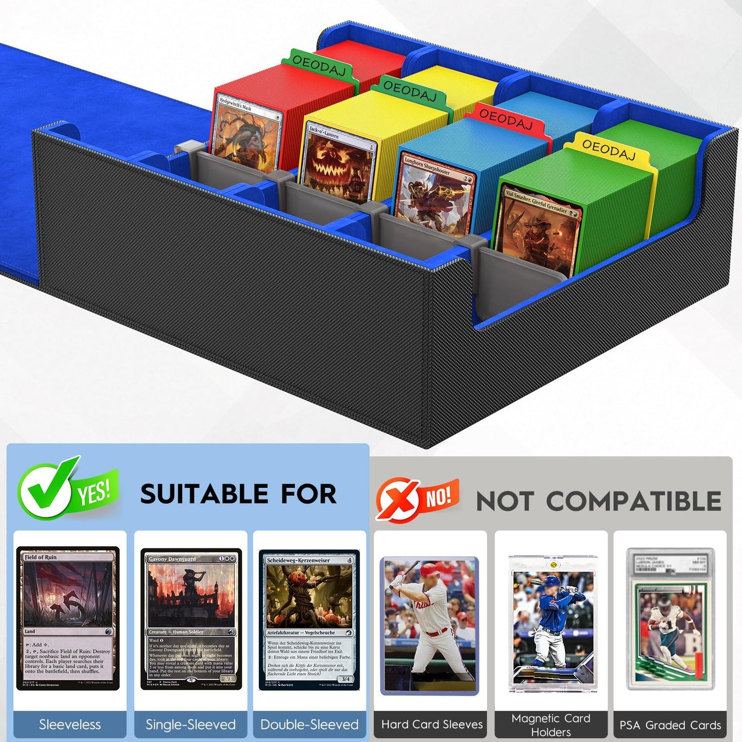 4 Row Trading Card Storage Box, 3200+ MTG Card Storage, Black & Gray