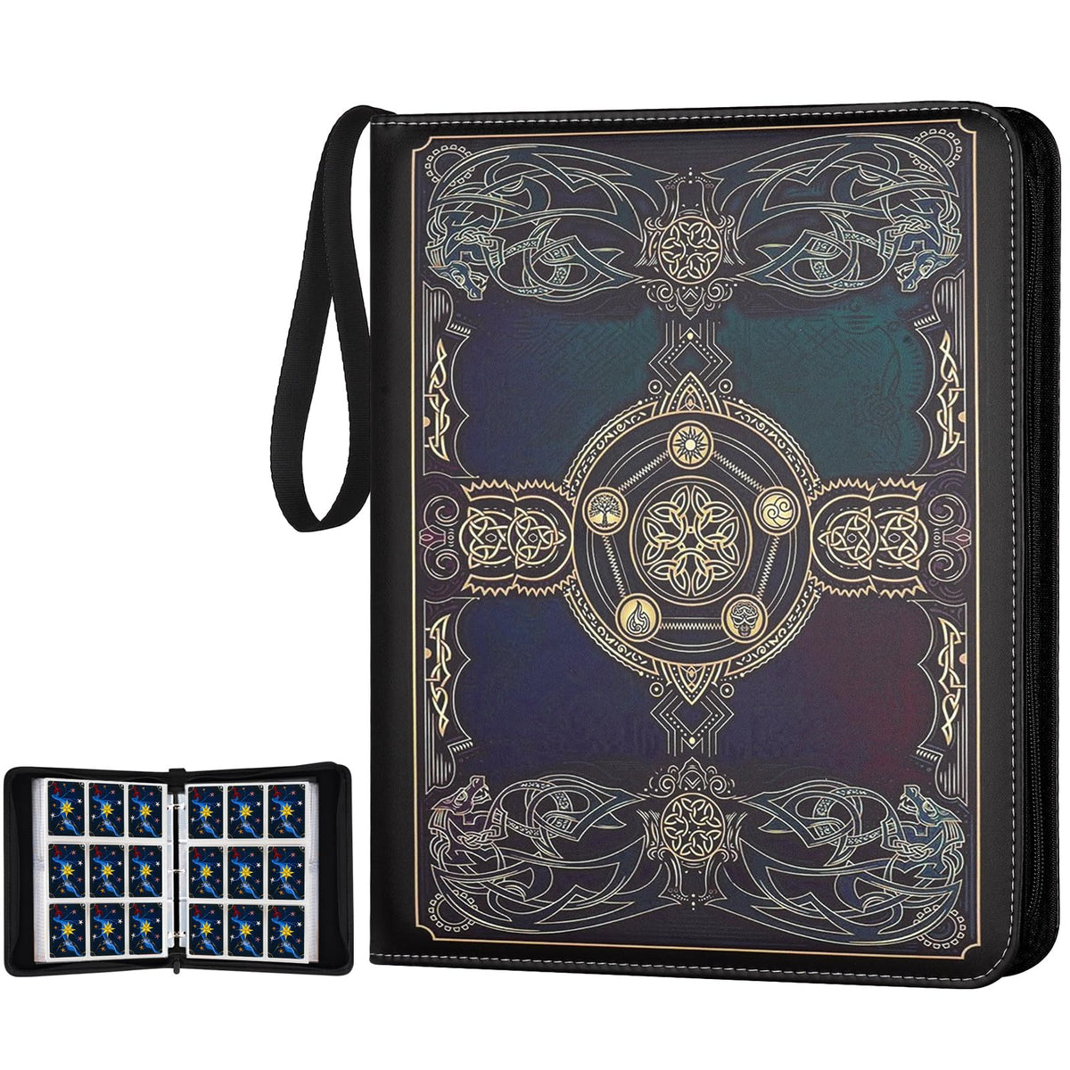 STORAGE - GERMUN 9 Pocket Trading Card Binder,900 Cards,50 Pages, Double Sided Pockets PU Cover Zipper Collection Album Folder for Standard MTG, TCG, Sports Cards (Black)