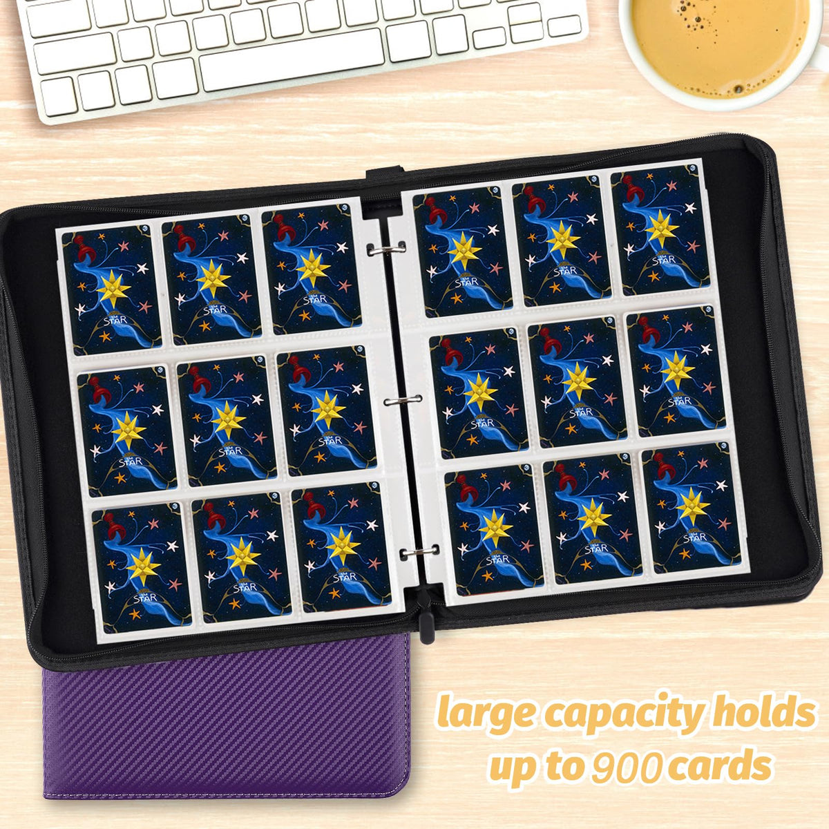STORAGE - GERMUN 9 Pocket Trading Card Binder,900 Cards,50 Pages, Double Sided Pockets PU Cover Zipper Collection Album Folder for Standard MTG, TCG, Sports Cards (Black)