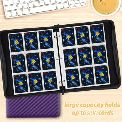 STORAGE - GERMUN 9 Pocket Trading Card Binder,900 Cards,50 Pages, Double Sided Pockets PU Cover Zipper Collection Album Folder for Standard MTG, TCG, Sports Cards (Black)