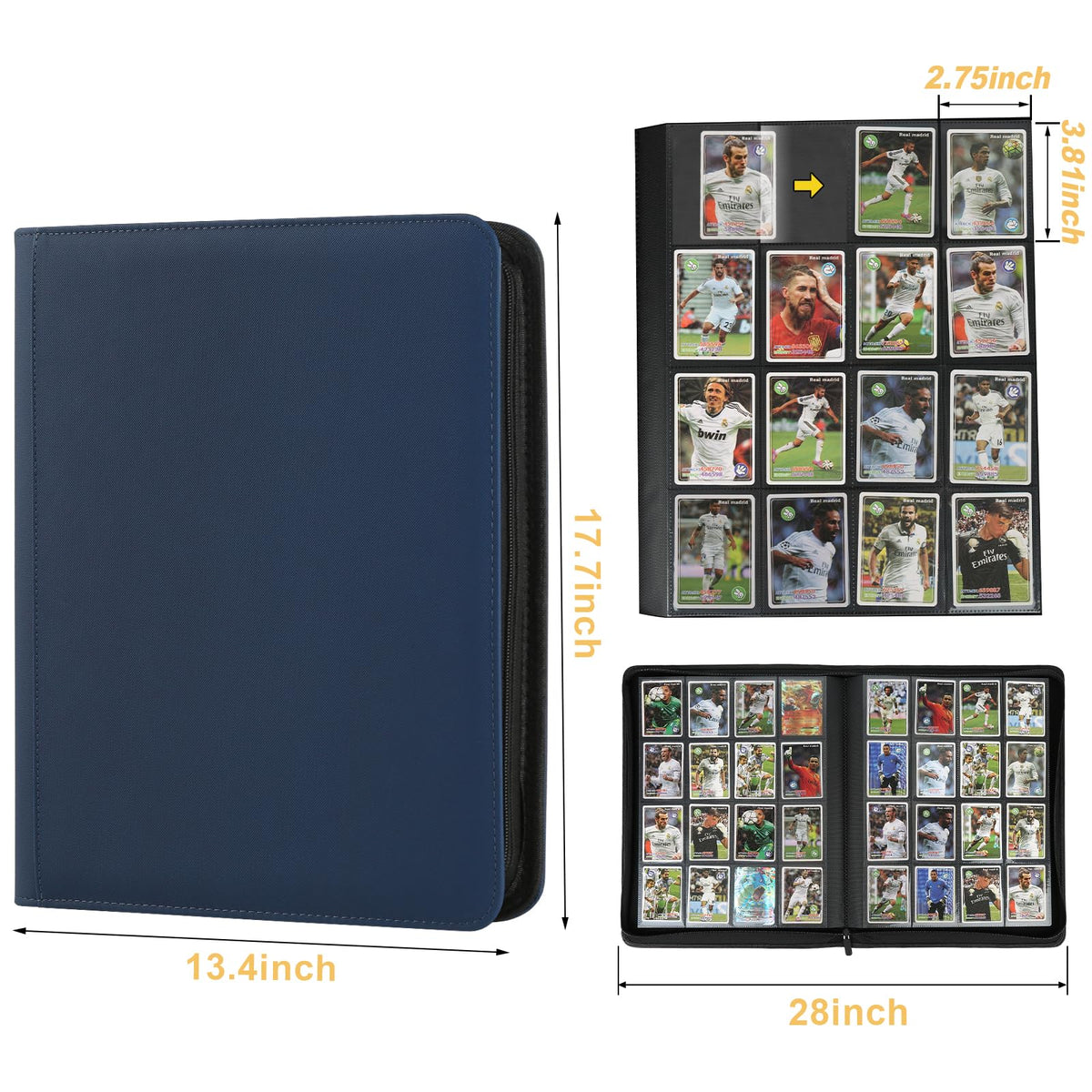 STORAGE - GERMUN 9 Pocket Trading Card Binder,900 Cards,50 Pages, Double Sided Pockets PU Cover Zipper Collection Album Folder for Standard MTG, TCG, Sports Cards (Black)