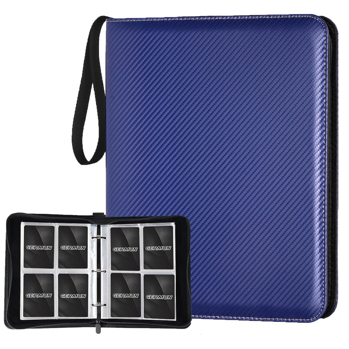STORAGE - GERMUN 9 Pocket Trading Card Binder,900 Cards,50 Pages, Double Sided Pockets PU Cover Zipper Collection Album Folder for Standard MTG, TCG, Sports Cards (Black)
