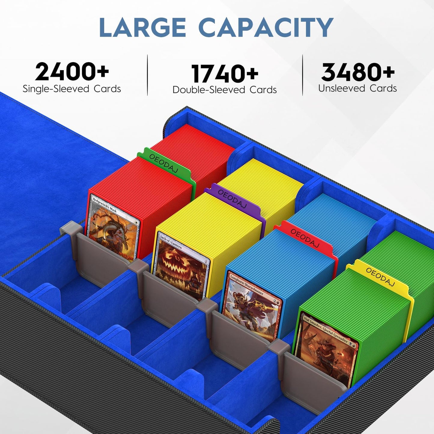 4 Row Trading Card Storage Box, 3200+ MTG Card Storage, Black & Gray