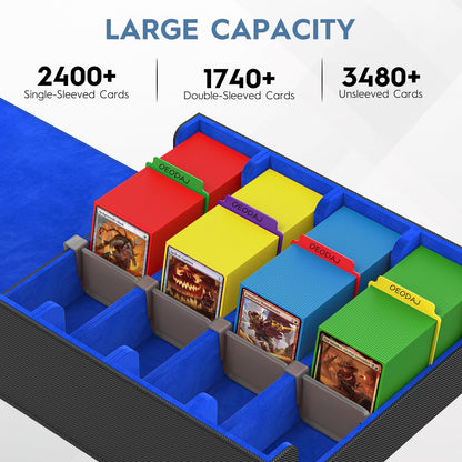 4 Row Trading Card Storage Box, 3200+ MTG Card Storage, Black & Gray