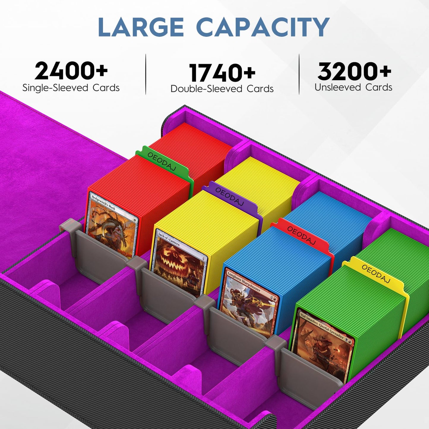 4 Row Trading Card Storage Box, 3200+ MTG Card Storage, Black & Gray