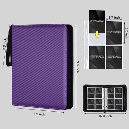 STORAGE - GERMUN 9 Pocket Trading Card Binder,900 Cards,50 Pages, Double Sided Pockets PU Cover Zipper Collection Album Folder for Standard MTG, TCG, Sports Cards (Black)