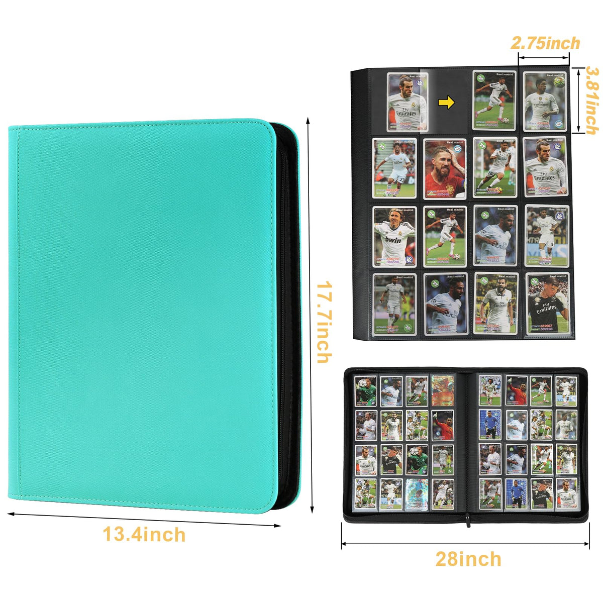STORAGE - GERMUN 9 Pocket Trading Card Binder,900 Cards,50 Pages, Double Sided Pockets PU Cover Zipper Collection Album Folder for Standard MTG, TCG, Sports Cards (Black)