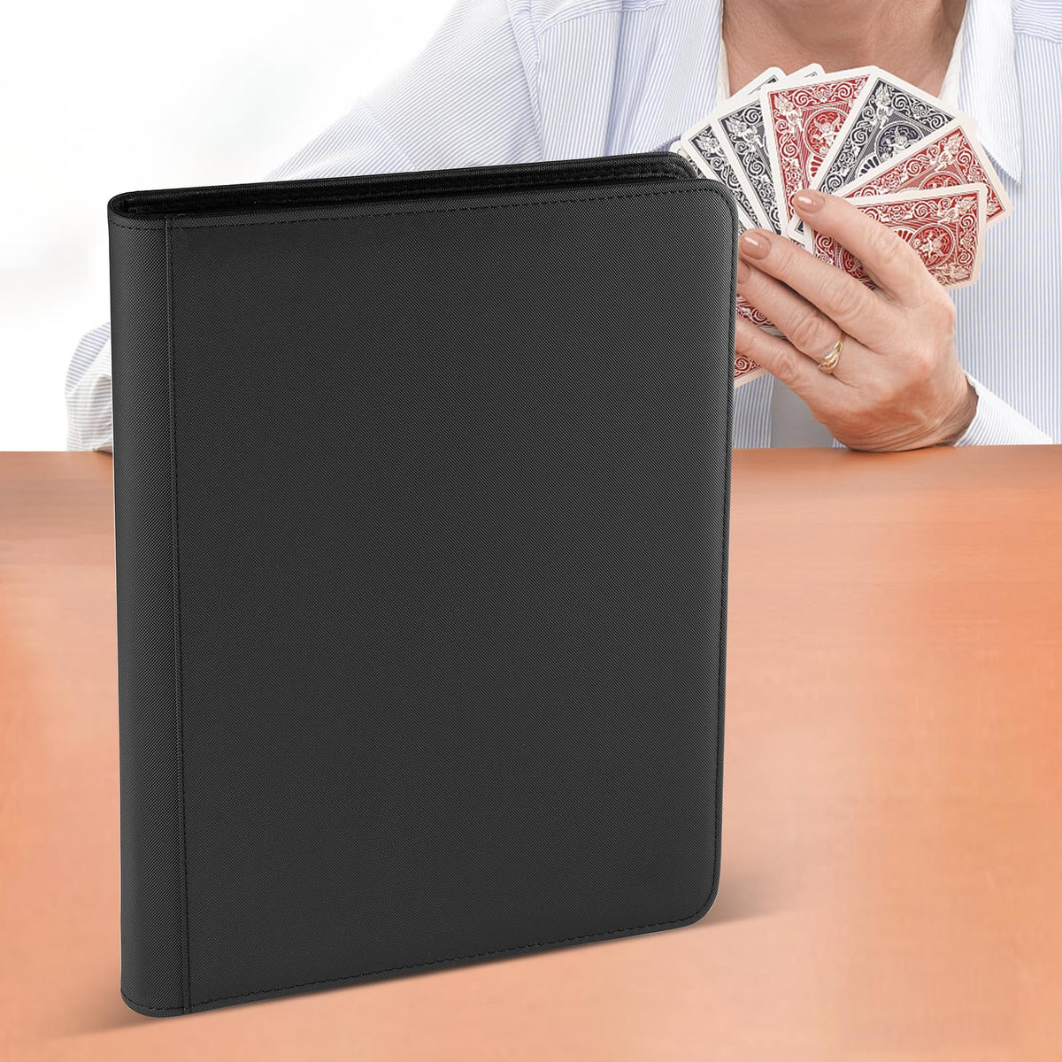 STORAGE - GERMUN 9 Pocket Trading Card Binder,900 Cards,50 Pages, Double Sided Pockets PU Cover Zipper Collection Album Folder for Standard MTG, TCG, Sports Cards (Black)
