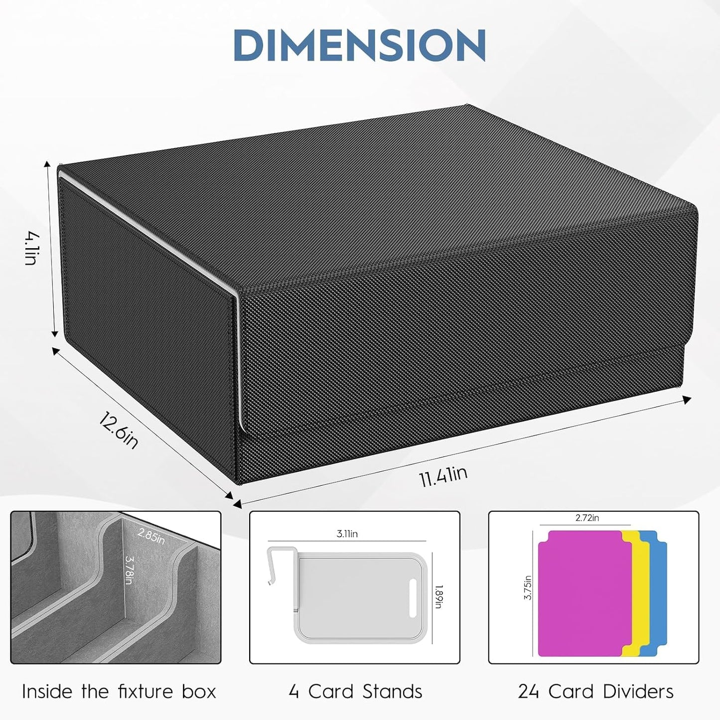 4 Row Trading Card Storage Box, 3200+ MTG Card Storage, Black & Gray