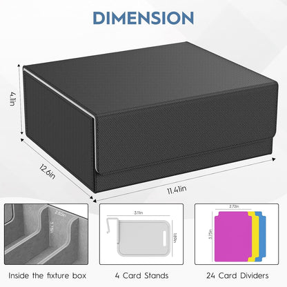 4 Row Trading Card Storage Box, 3200+ MTG Card Storage, Black & Gray