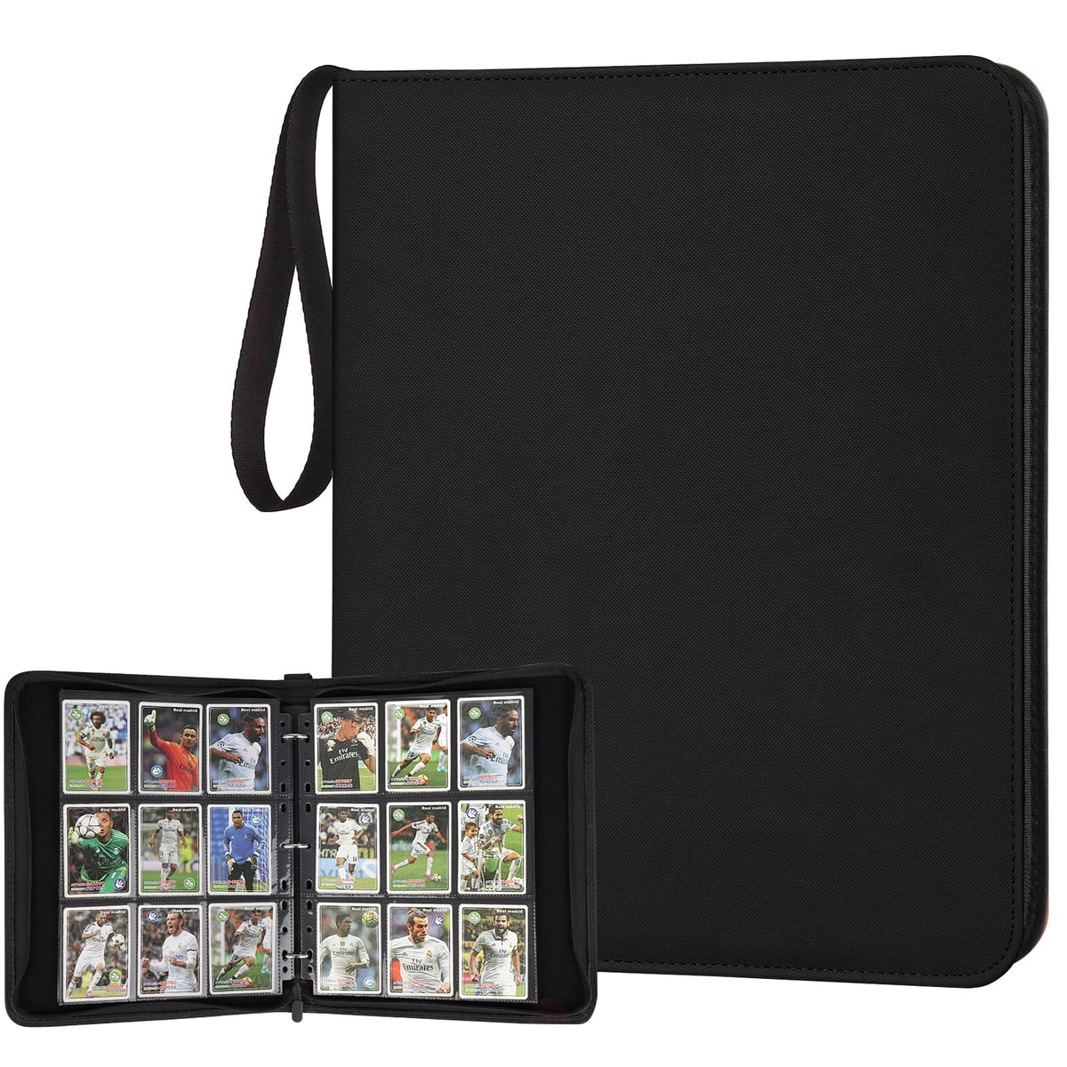 STORAGE - GERMUN 9 Pocket Trading Card Binder,900 Cards,50 Pages, Double Sided Pockets PU Cover Zipper Collection Album Folder for Standard MTG, TCG, Sports Cards (Black)