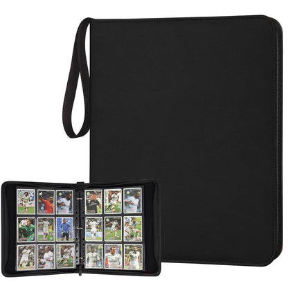 STORAGE - GERMUN 9 Pocket Trading Card Binder,900 Cards,50 Pages, Double Sided Pockets PU Cover Zipper Collection Album Folder for Standard MTG, TCG, Sports Cards (Black)