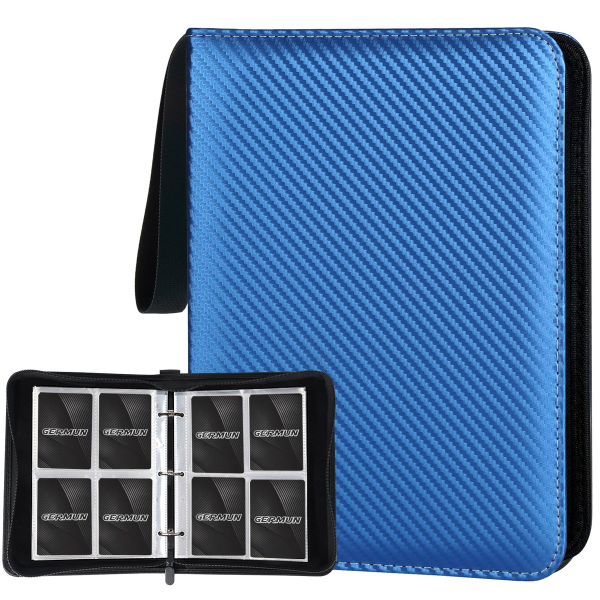 STORAGE - GERMUN 9 Pocket Trading Card Binder,900 Cards,50 Pages, Double Sided Pockets PU Cover Zipper Collection Album Folder for Standard MTG, TCG, Sports Cards (Black)