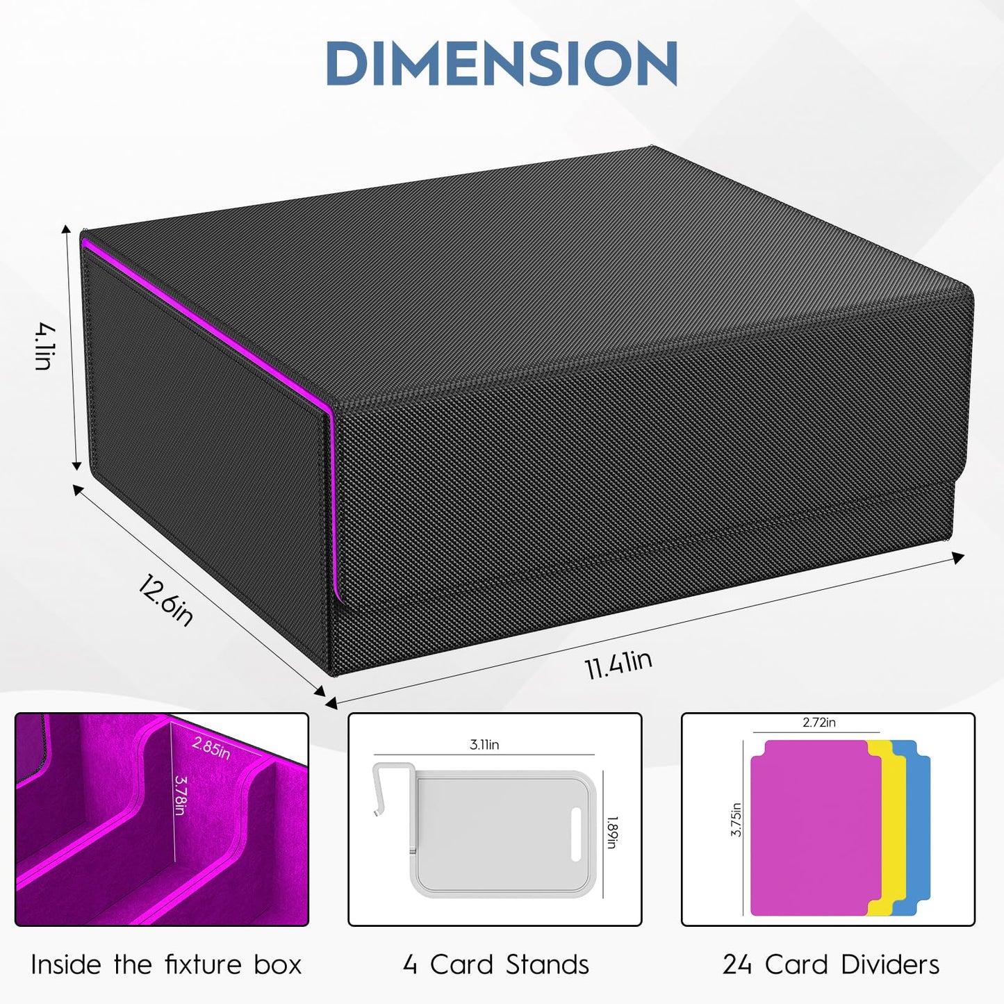 4 Row Trading Card Storage Box, 3200+ MTG Card Storage, Black & Gray