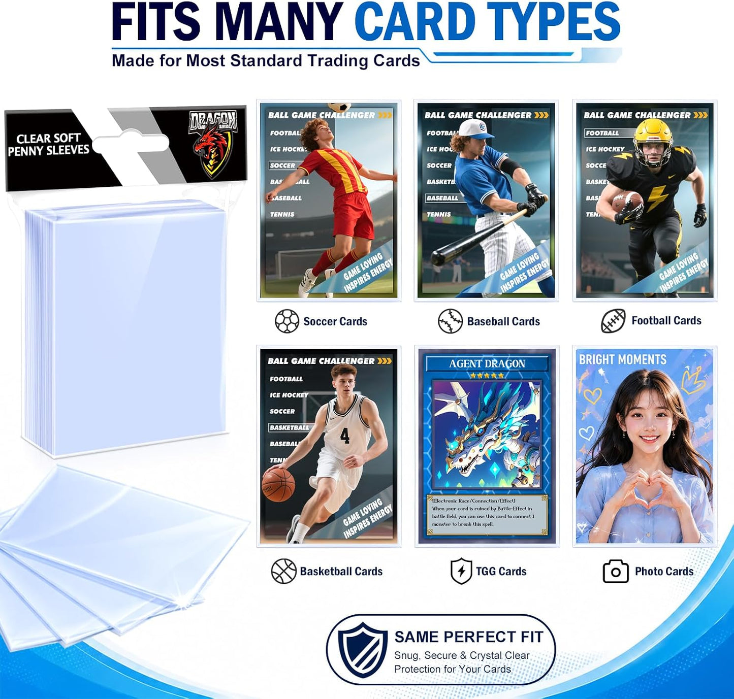 1200 Counts Card Sleeves Top Loaders for Trading Cards, Penny Soft Sleeve Baseball Card Sleeve Protectors Fit for Sports Cards, Football,Game Cards