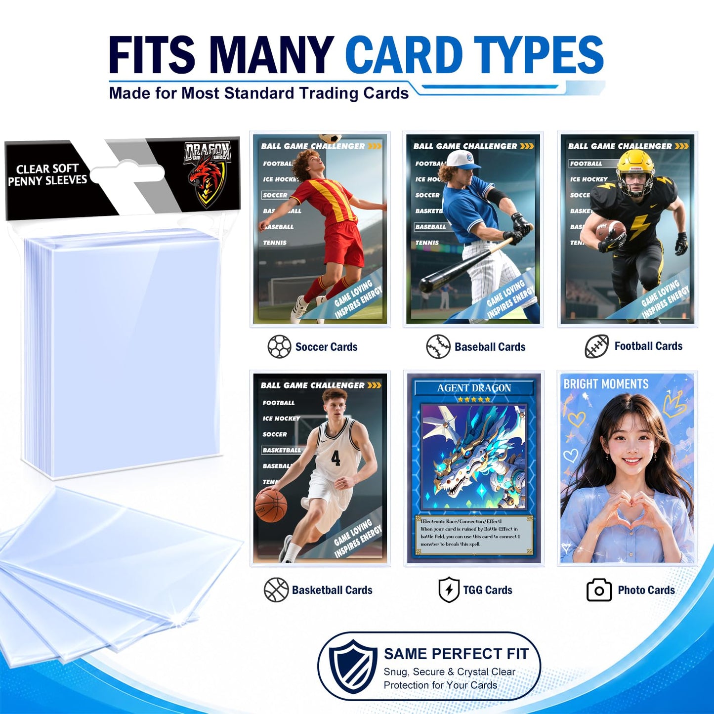 1200 Counts Card Sleeves Top Loaders for Trading Cards, Penny Soft Sleeve Baseball Card Sleeve Protectors Fit for Sports Cards, Football,Game Cards