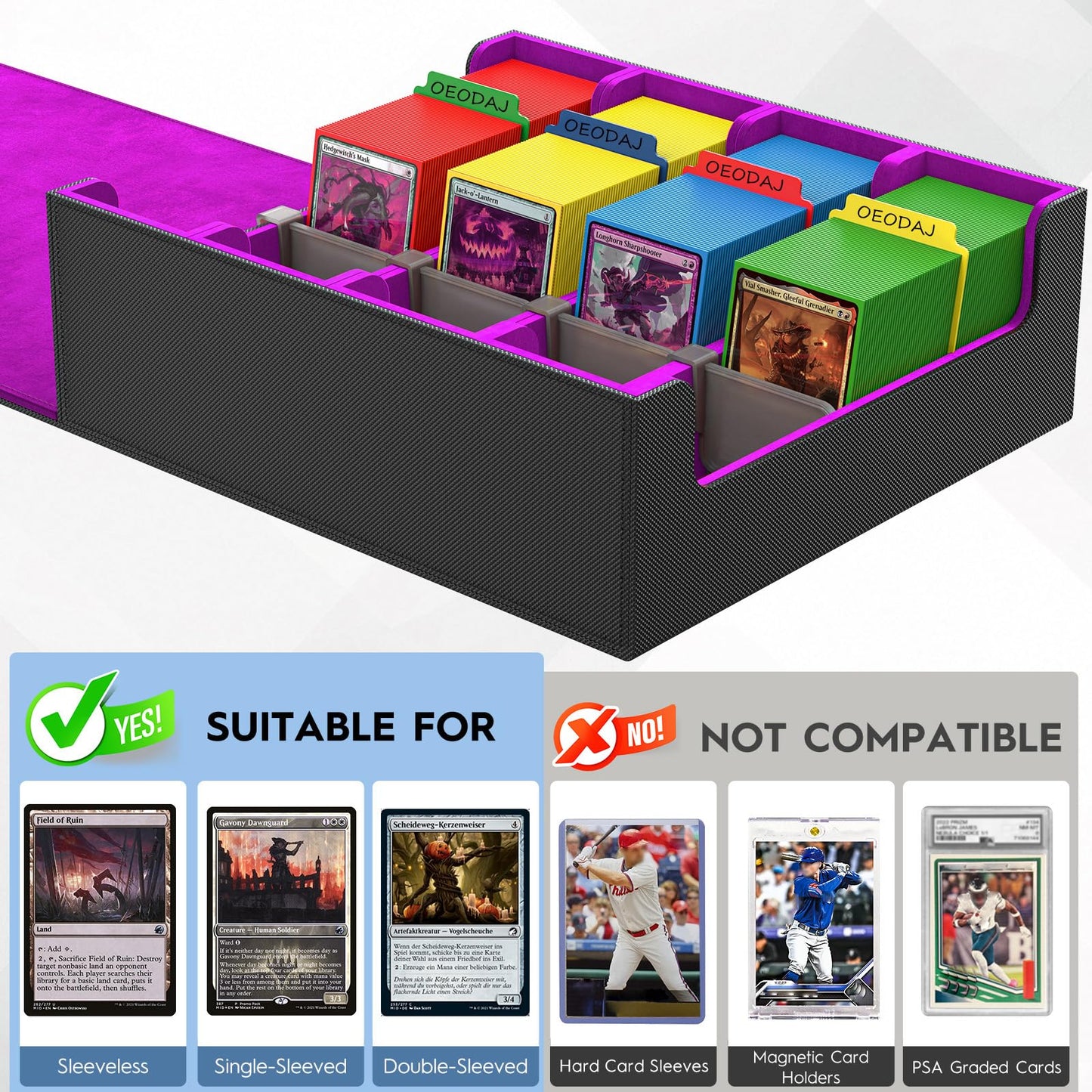4 Row Trading Card Storage Box, 3200+ MTG Card Storage, Black & Gray