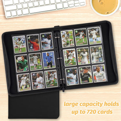 STORAGE - GERMUN 9 Pocket Trading Card Binder,900 Cards,50 Pages, Double Sided Pockets PU Cover Zipper Collection Album Folder for Standard MTG, TCG, Sports Cards (Black)