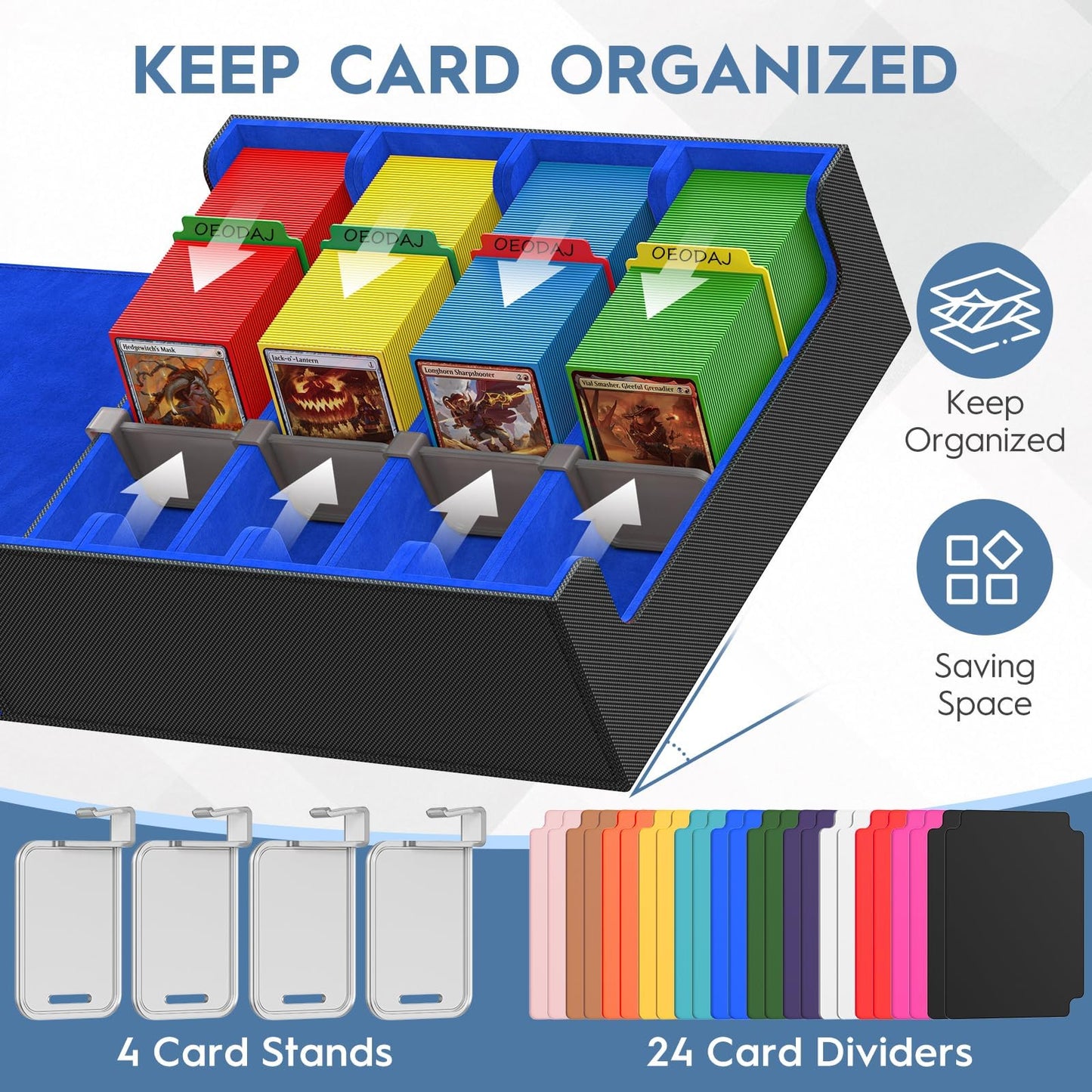 4 Row Trading Card Storage Box, 3200+ MTG Card Storage, Black & Gray