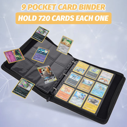 STORAGE - GERMUN 9 Pocket Trading Card Binder,900 Cards,50 Pages, Double Sided Pockets PU Cover Zipper Collection Album Folder for Standard MTG, TCG, Sports Cards (Black)