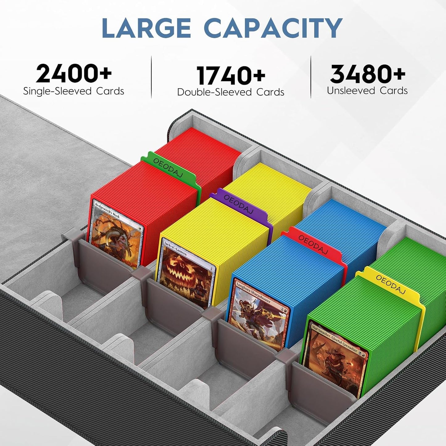 4 Row Trading Card Storage Box, 3200+ MTG Card Storage, Black & Gray