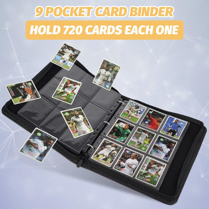 STORAGE - GERMUN 9 Pocket Trading Card Binder,900 Cards,50 Pages, Double Sided Pockets PU Cover Zipper Collection Album Folder for Standard MTG, TCG, Sports Cards (Black)