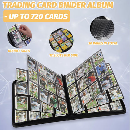 STORAGE - GERMUN 9 Pocket Trading Card Binder,900 Cards,50 Pages, Double Sided Pockets PU Cover Zipper Collection Album Folder for Standard MTG, TCG, Sports Cards (Black)