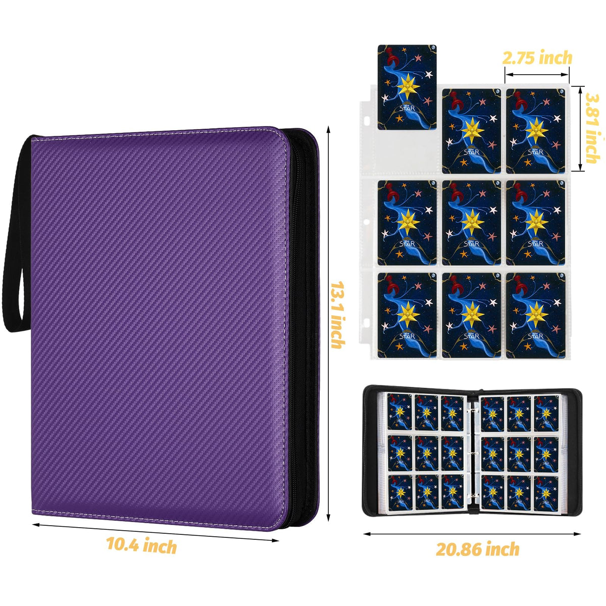 STORAGE - GERMUN 9 Pocket Trading Card Binder,900 Cards,50 Pages, Double Sided Pockets PU Cover Zipper Collection Album Folder for Standard MTG, TCG, Sports Cards (Black)