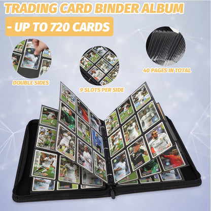 STORAGE - GERMUN 9 Pocket Trading Card Binder,900 Cards,50 Pages, Double Sided Pockets PU Cover Zipper Collection Album Folder for Standard MTG, TCG, Sports Cards (Black)