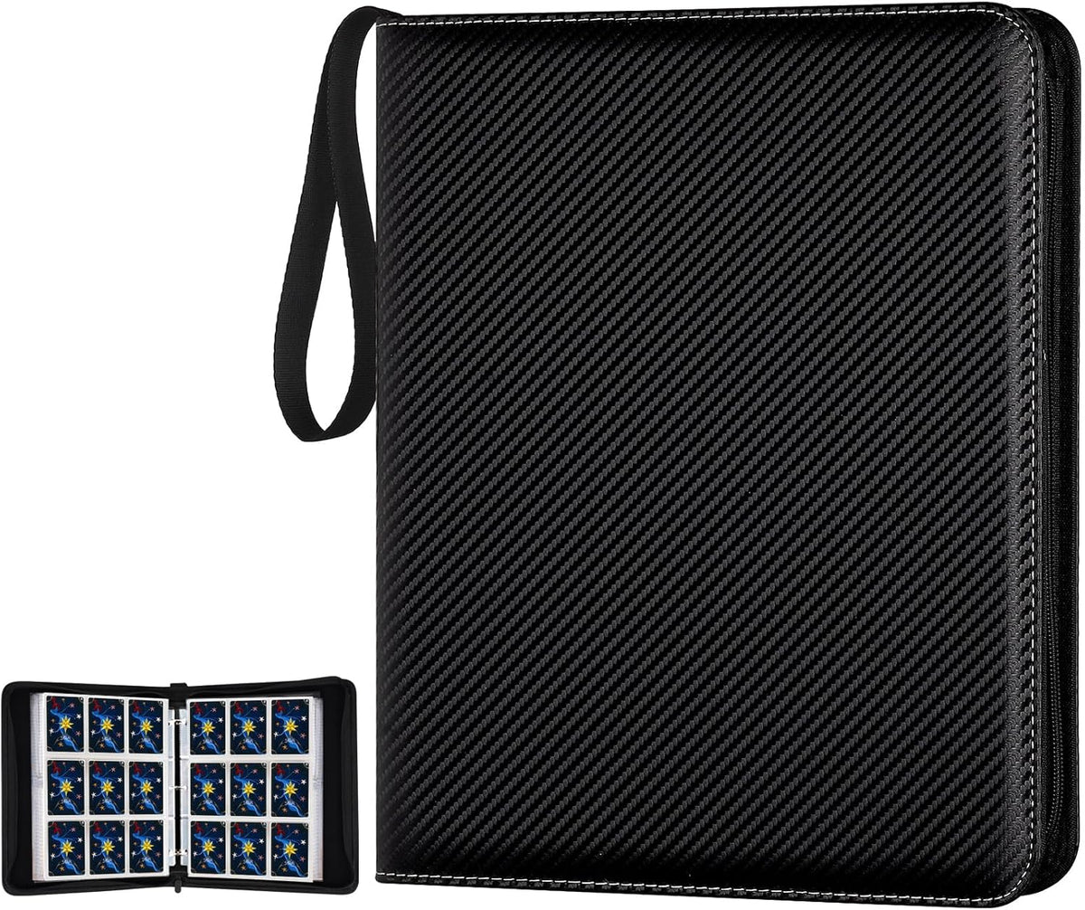 STORAGE - GERMUN 9 Pocket Trading Card Binder,900 Cards,50 Pages, Double Sided Pockets PU Cover Zipper Collection Album Folder for Standard MTG, TCG, Sports Cards (Black)